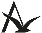 Logo stylisé avec un oiseau et une lettre A.